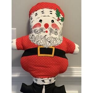 Vintage Stuffed Santa Claus Pillow Doll Red Polka Dot Suit 22” Handmade